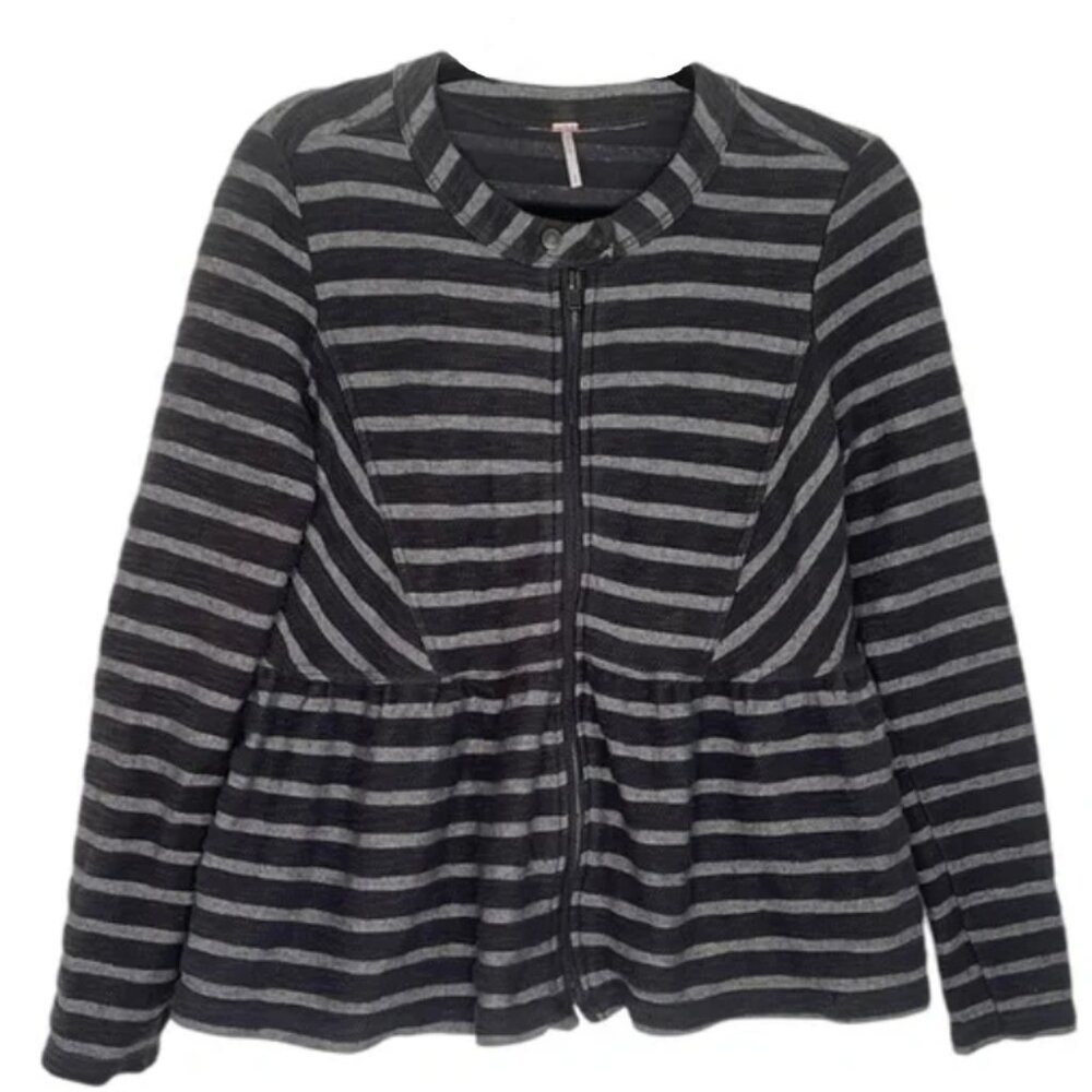 Free People Women's Gray Striped  Peplum Style Jacket Size S
